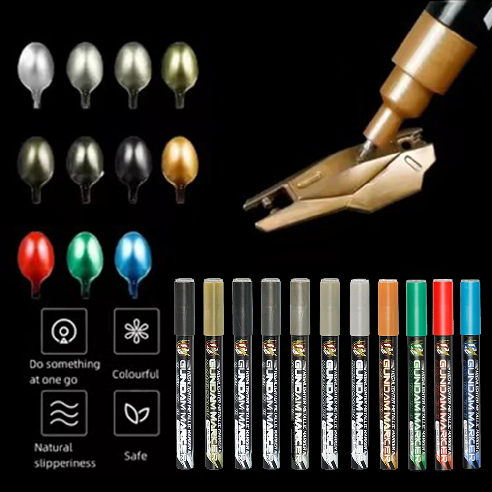Metallic Markers Colouring Pens for Mech Painting Golden Paint Marker Pen Silvery Reflective Paint Model Marker Pen Stationery