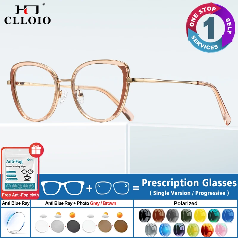 

CLLOIO Women Duplex Fashion Prescription Optical Frame Street Walkingn Photochromic Eyewear Myopia Hyperopia Progressive Glasses