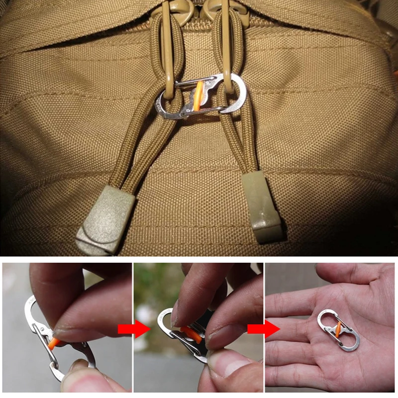 Multi use small stainless steel buckle with lock 8-shaped quick hanging S-lock key hanging buckle travel bag buckle 5pcs