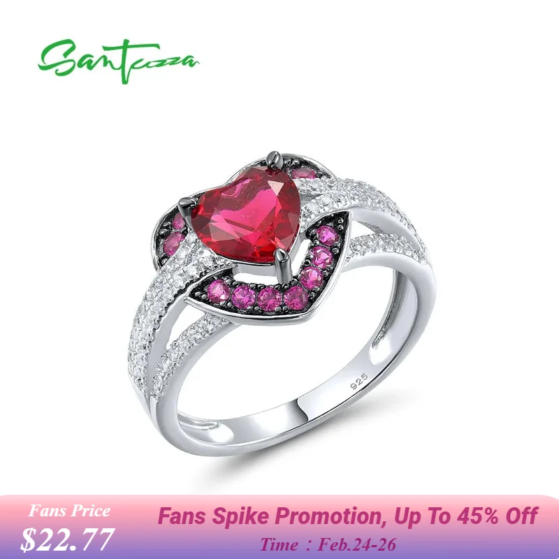

Женское кольцо SANTUZZA, из серебра 925 пробы со сверкающими красными камнями и белым кубическим цирконием в форме сердца, великолепные свадебные ювелирные украшения