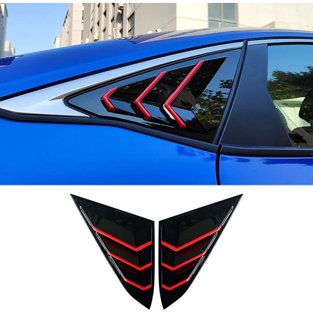 For 16-20 10th Generation Civic Modified Rear Window Blinds Air Outlet Bright Black Red Edge Carbon Fiber Pattern Red Edge