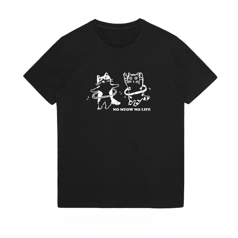 

2025 Summer New Cartoon Cat Print Graphic T-shirts for Men and Women Short-sleeved T-shirts High-quality Streetwear