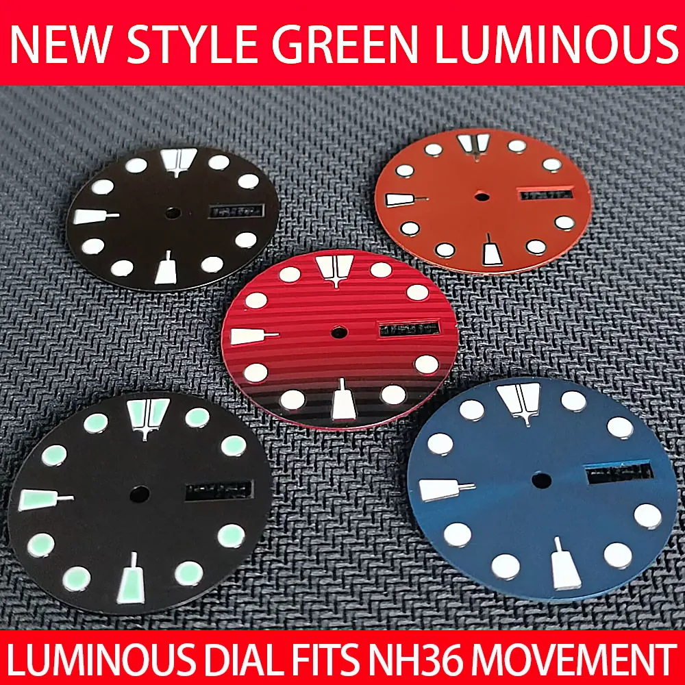 28.5MM Diameter Single/Dual Calendar Watch Dial Green Luminous Dial for NH35/NH36 Watch Movement Accessories  Parts