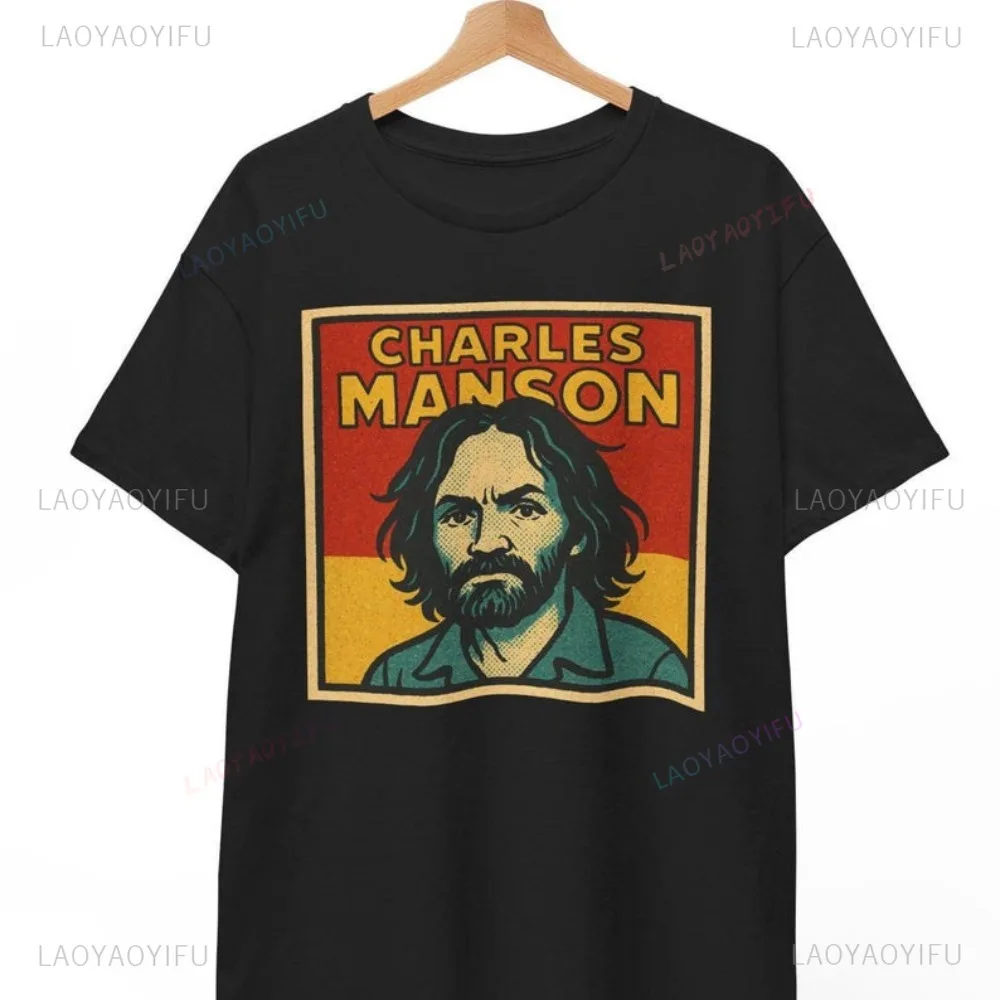 ريترو صحيح تشارلز مانسون كوميك ستايل جرافيك تي شيرت مطبوع موضة عادية فضفاض Harajuku رجل الشارع الشهير المرأة القطن تيز #1