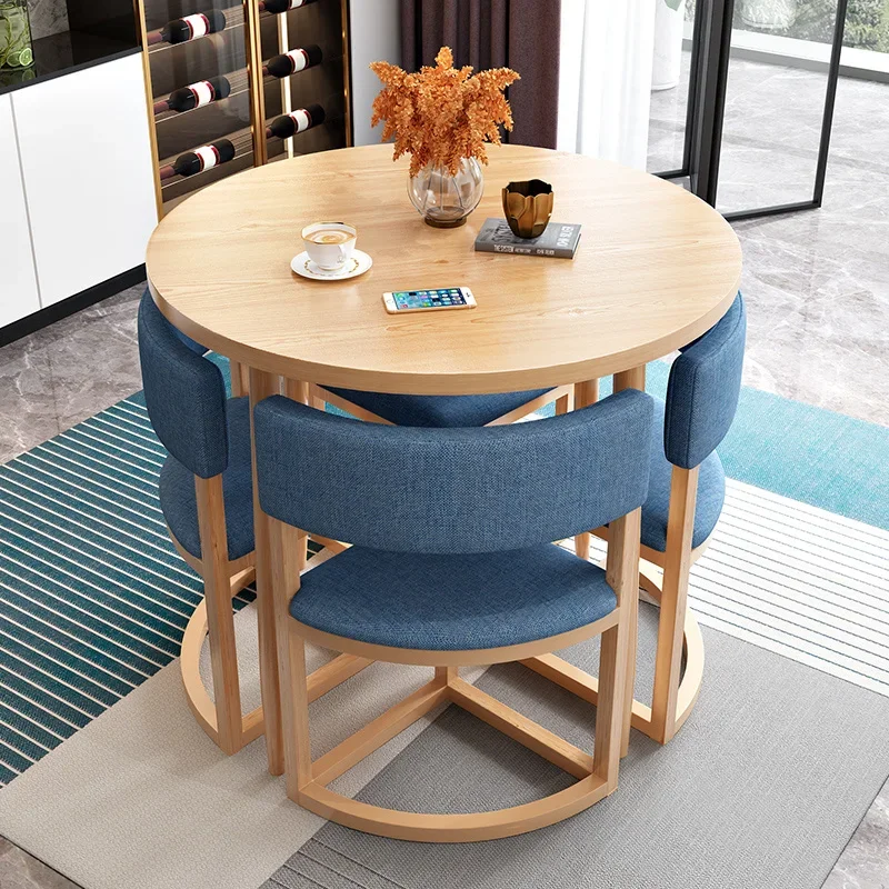 Round Mobile Dining Tables Set Kitchen 4 Chairs Center Wood Table Extendable Luxury Floor Mesa Comedor Home Furniture