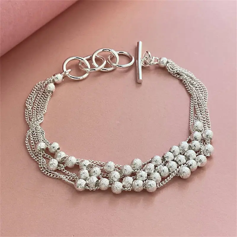 925 Sterling Silver Matte Bead Ball Chain Grapes Bracelet For Woman Wedding Engagement Party Jewelry