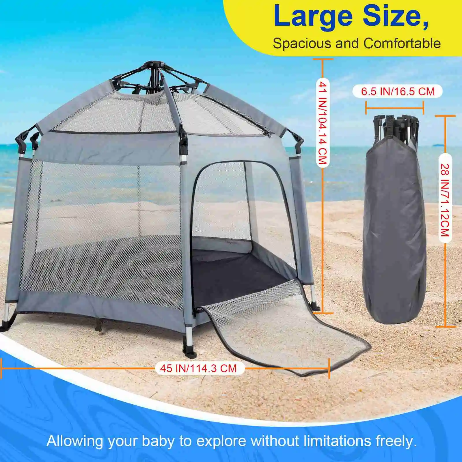 

Baby Beach Tent Baby Up Play Tent Sun Protective Oxford Cloth Portable Baby Outdoor Indoor Play Tent Gray Baby Up Tent