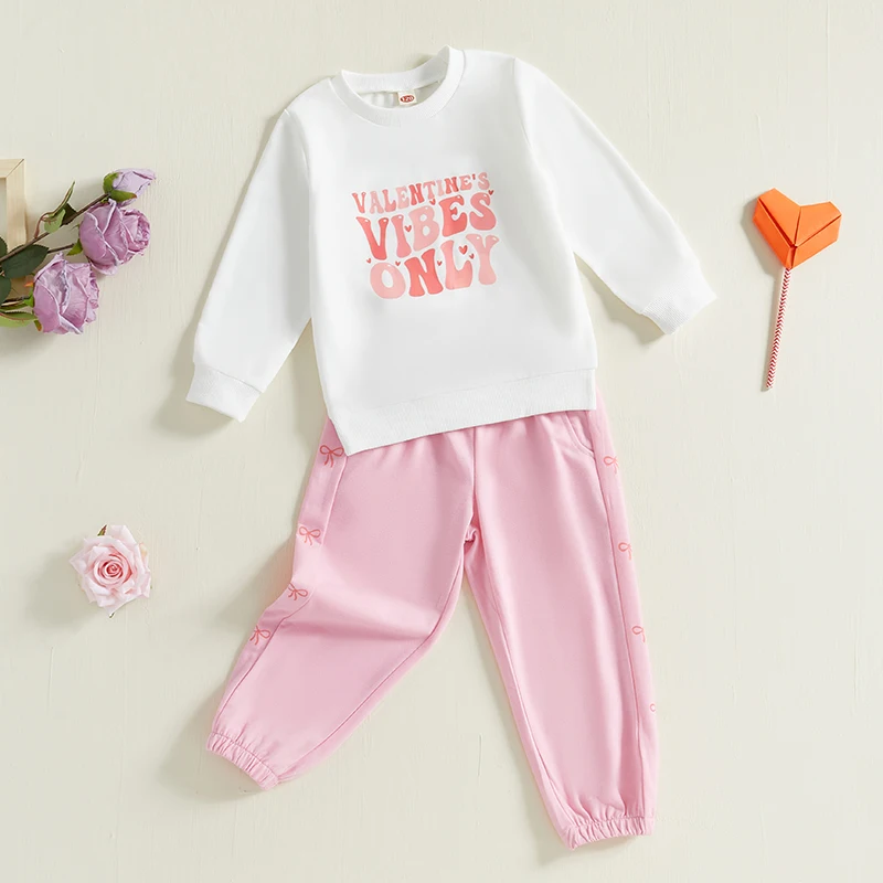 Women s 2 Piece Valentine s Day Outfit Long Sleeve Crew Neck Love Heart Arrow Print Top and Bow Print Pants Set