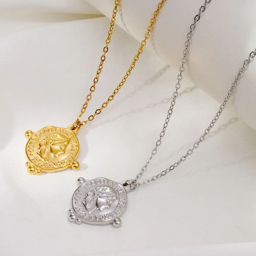 Stainless Steel Irregular Fashion Elizabeth Pendant Necklace Jewelry Gift For Him With Chain