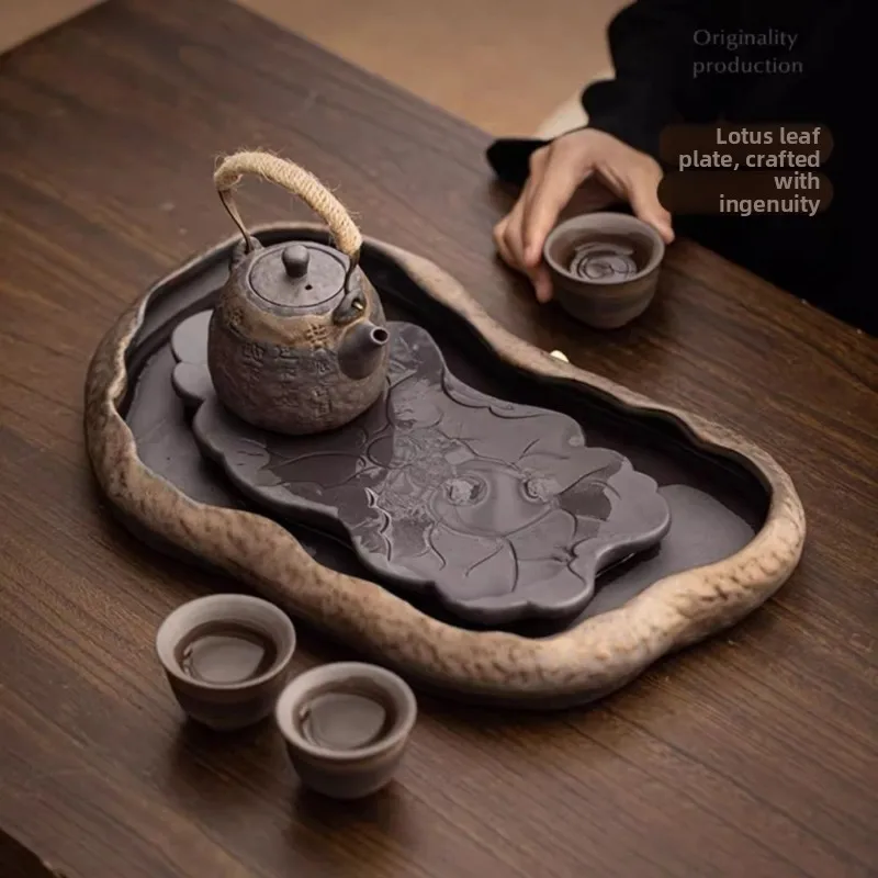 Light Luxury Ceramic Tea Tray Small Brewing with Drainage Office Drink Set Home Kung Fu Table Plate for Tea Lovers Decor