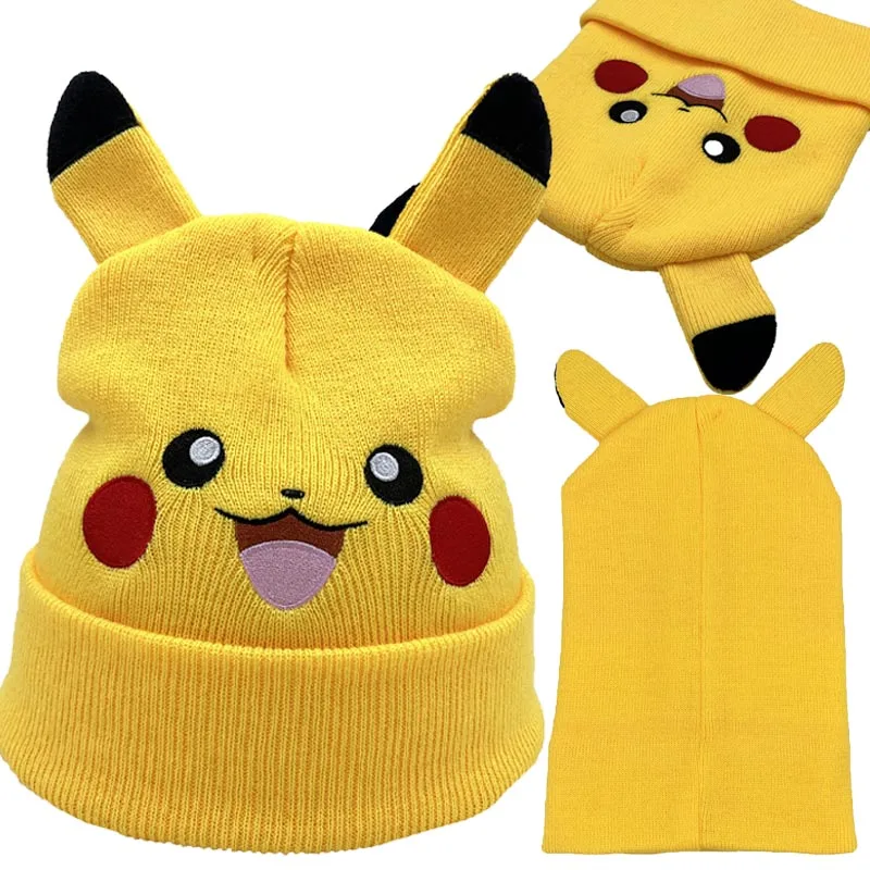 Gorro de punto bordado de Pikachu, bonito gorro de dibujos animados de Anime para estudiantes, gorro cálido de otoño e invierno, gorro de moda para actividades al aire libre, regalo para mujeres y hombres