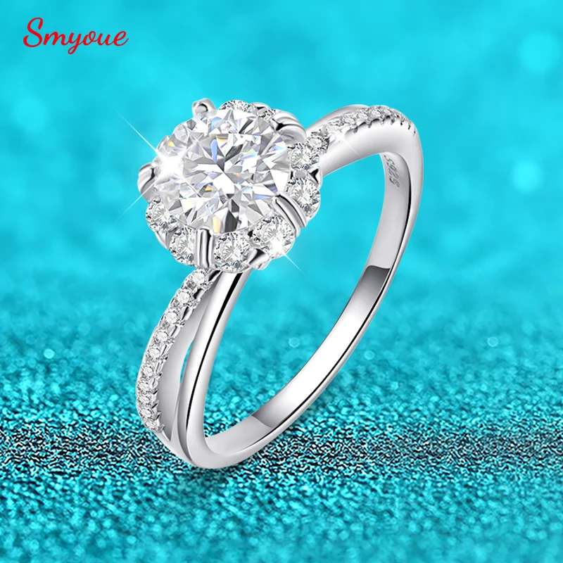 Smyoue 18k Plated Certified Moissanite Rings for Women 7 Colors Stone Lab Diamond Engagement Promise Band 925 Sterling Silver