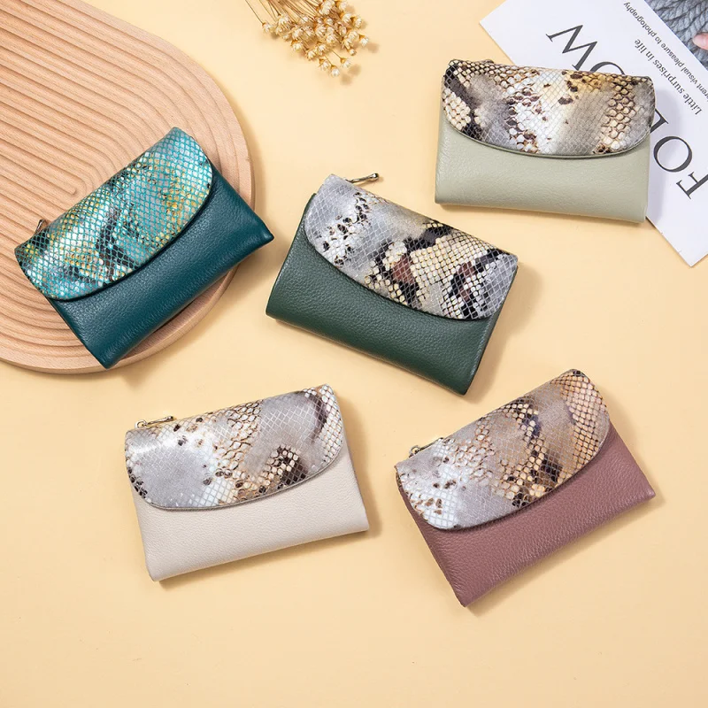 

Western Cowhide Leather Multifunctional Snake Pattern Women Wallet Fashion Multi-card Slots Purse for Ladies