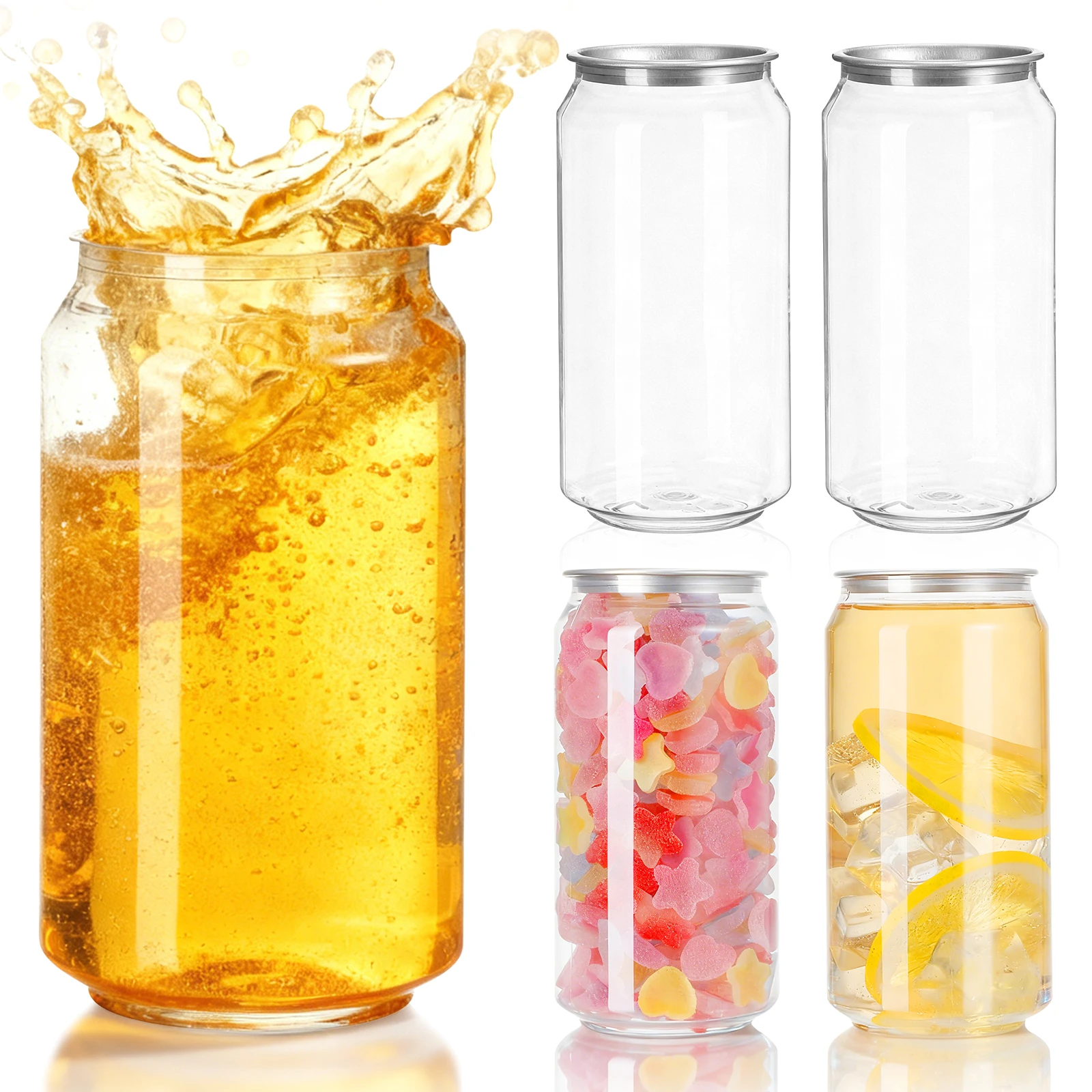 10 Uds. Botellas transparentes para bebidas, tapas de aluminio de 400Ml, contenedores de bebidas de plástico a prueba de fugas para jugo, café, leche, batido transparente