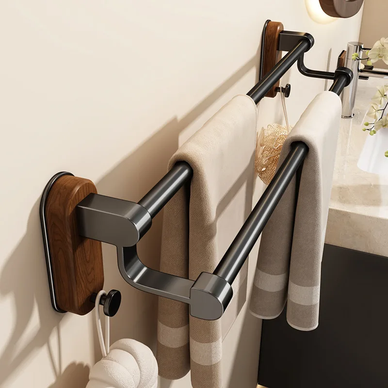 

Walnut Bathroom Towel Bar Non-punching Hanger Toilet Towel Rack Single Bar Toilet Hanging Rod Storage Rack