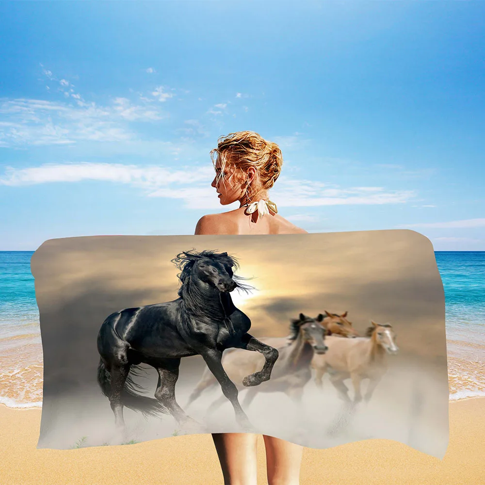 Running Horse Beach Towel Animal Cool Summer Microfiber Quick Dry Bath Towels Kids Teens Travel Camping Sports Mat Spa Gifts