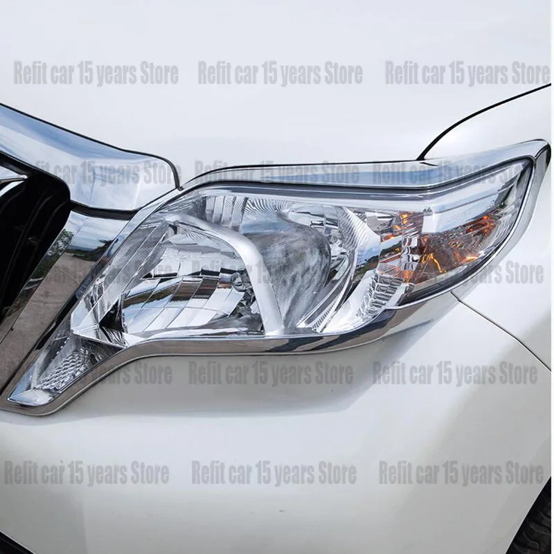 

For Toyota Prado FJ150 2014 2015 2016 2017 2PCS ABS Chrome Front Headlight Lamp Trim Cover