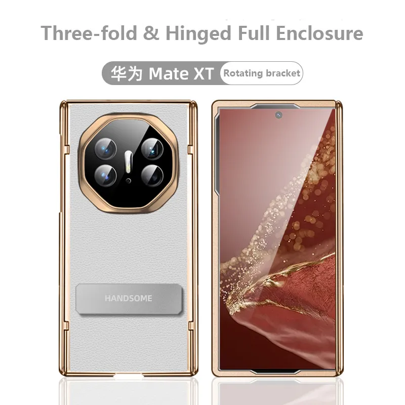 

Чехол-накладка с рамкой для Huawei Mate XTs XT Ultimate 5G, трехслойный кожаный чехол с защитой шарнира, полная защита