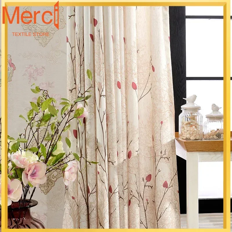 

Custom Made Custom Drapes High-grade Living Room Bedroom Blackout Curtains For Fabric Pastoral Printed Floral Linen Curtaincusto