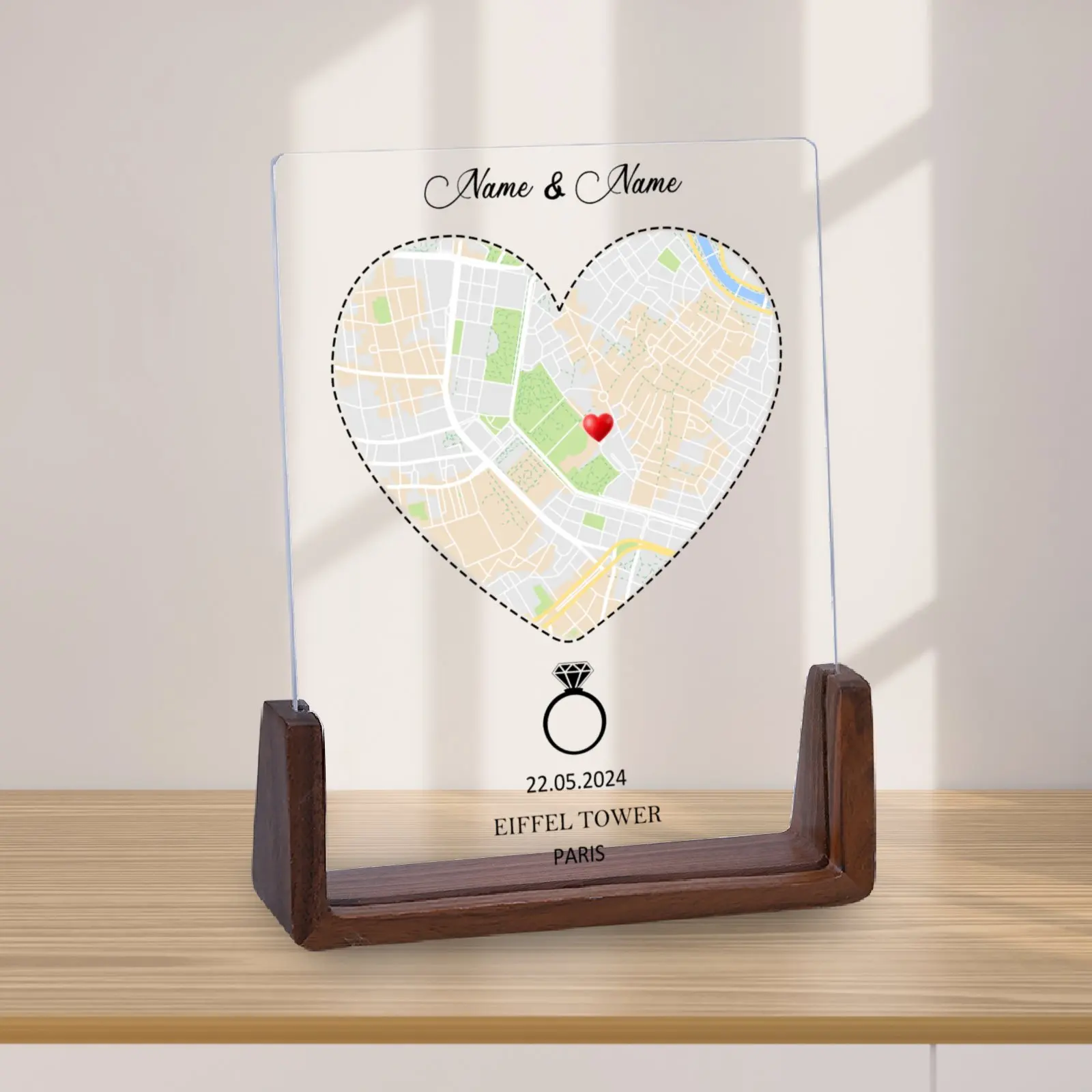 Custom Engagement Photo Frame for Couples Personalized Acrylic Desktop Picture Frame with Map Home Decor Unique Gift for Him Her