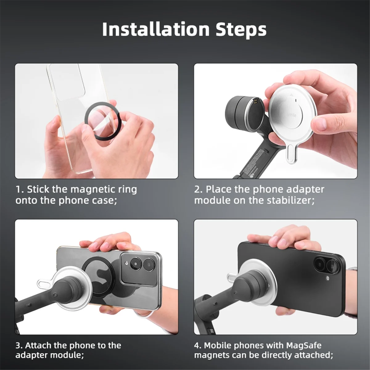 Yours Flymile Adattatore magnetico Supporto per telefono cellulare Stabilizzatore portatile Accessorio a sgancio rapido per DJI Osmo OM 7/7P Gimbal