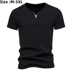 2024 Men's Summer Fake Two Piece V-neck T-shirt Short Sleeved Casual Cotton T-shirt Male Basic Fitness Oversized Shirts for Men