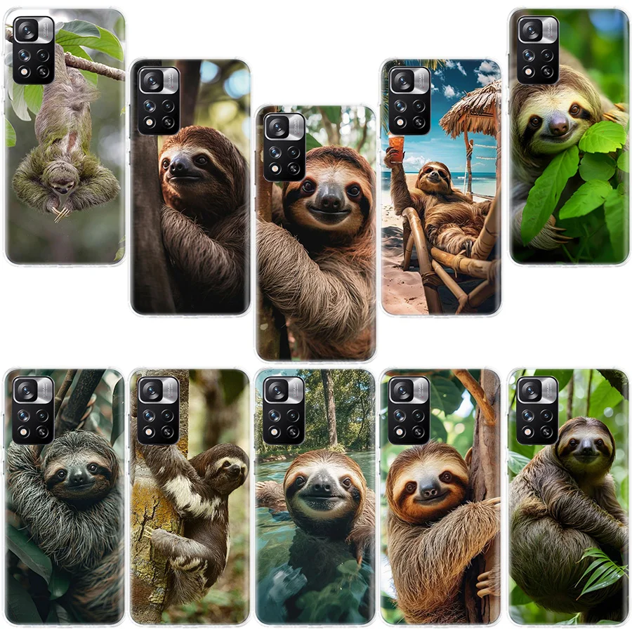 

Cute Sloth Phone Case For Redmi Note 13 12 Pro Plus 14 15 Pro 5G 11 11T 11E 11S 10 Pro 10S 9 9S Cover Cell Clear TPU Capa Cases