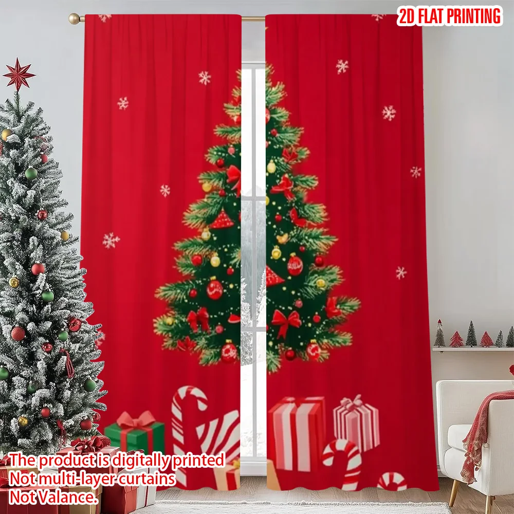 

2pcs 2D flat printing Christmas Window Curtains Christmas Tree3 100% Polyester Without Electricity Family Party for Photo Booths