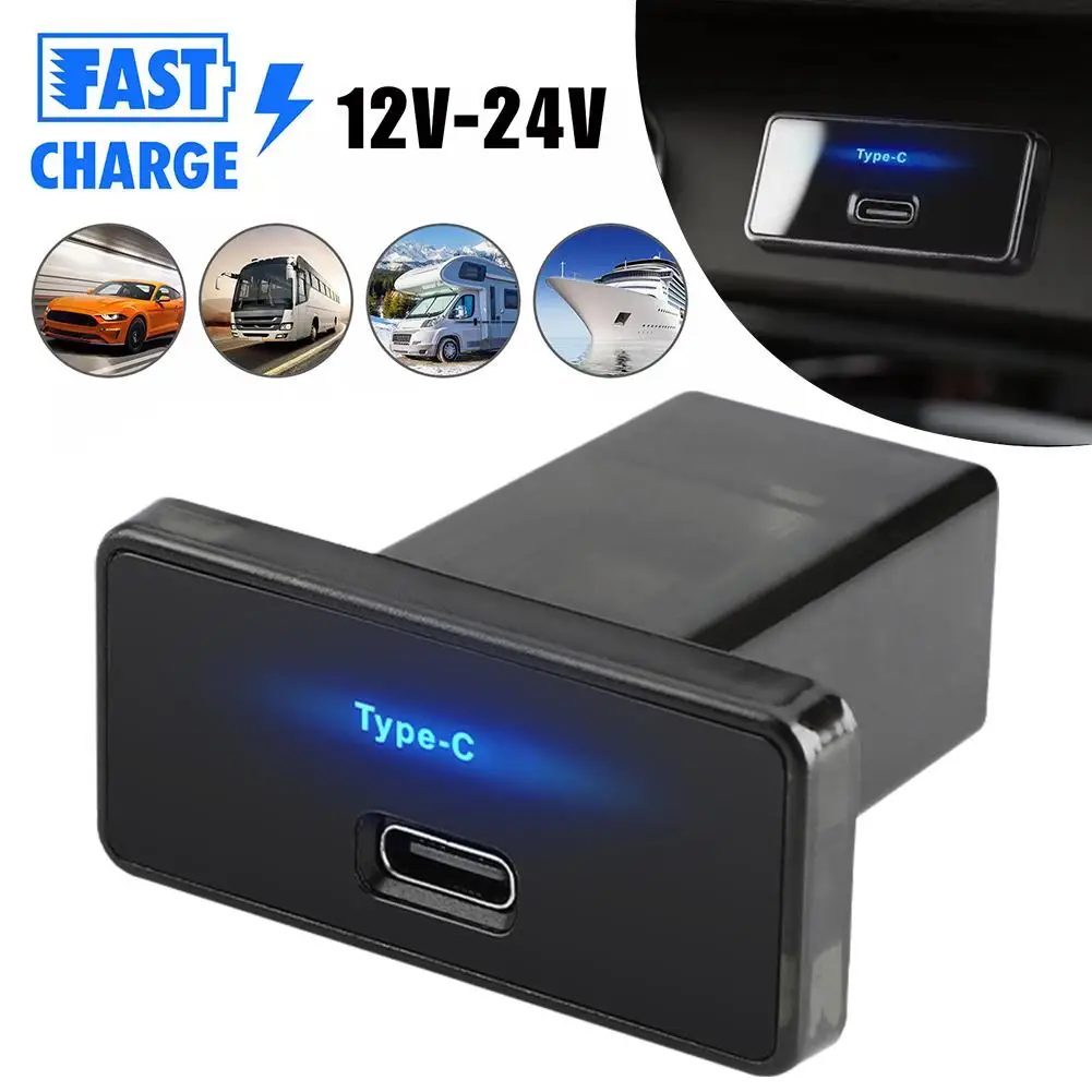 30W 12V-24V 1 Port USB Outlet, PD3.0 Fast Charging Type C Charger Socket, Blue Light, For Car Marine Truck Boat ATV Motorcy P3B4