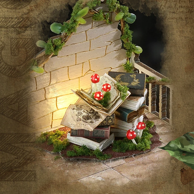 Zuuton DIY Miniature Magic Doll House Kit Wooden Gothic Clock Tower Building Model with LED Light Creative Gift for Home Decor