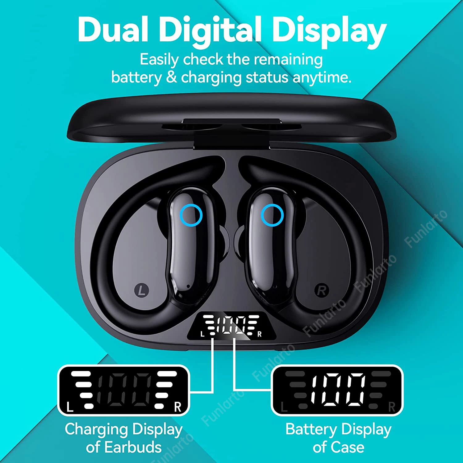 Wireless Headphones Bluetooth 5.3 Earphones IPX7 Waterproof Sports Wireless Earbuds Deep Bass Headset with Mic LED Power Display