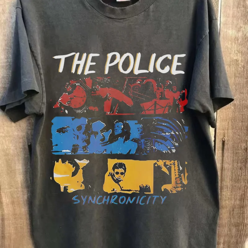 Men Women's THE POLICE Retro Graphic Print T-Shirt Short Sleeve Crew Neck Casual Top Vibrant Color Block Design Machine Summer