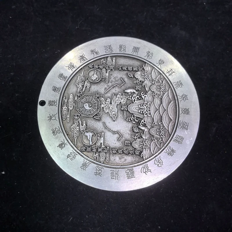 Pure silver-plated vintage auspicious home decor Bagua mirror Shanhai Town copper ornament pendant