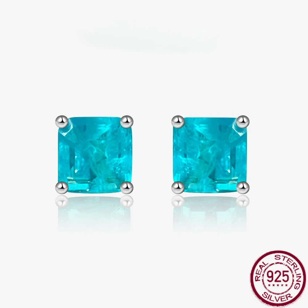 

New S925 Silver 2-carat Pagoda 7 * 7 Synthetic Paraiba Earnail Female Ear Jewelry Personalized Engagement Jewelry