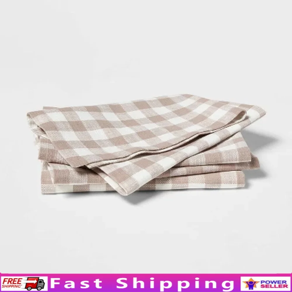 

4 Pack Cotton Gingham Napkins Traditional Check Pattern Soft Absorbent Machine Washable OEKO-TEX Certified Table Linen