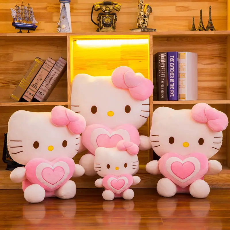 SANRIO-Peluche Hello Kitty, 60cm, chat, cœur, kawaii, animal, super mignon, chaton rose, oreiller, cadeaux pour enfants