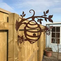 Home Garden Decor Metal Honeycomb Bee Silhouette Art Pendant Outdoor Stake Fence Creative Garden Decoration Crafts Accessories