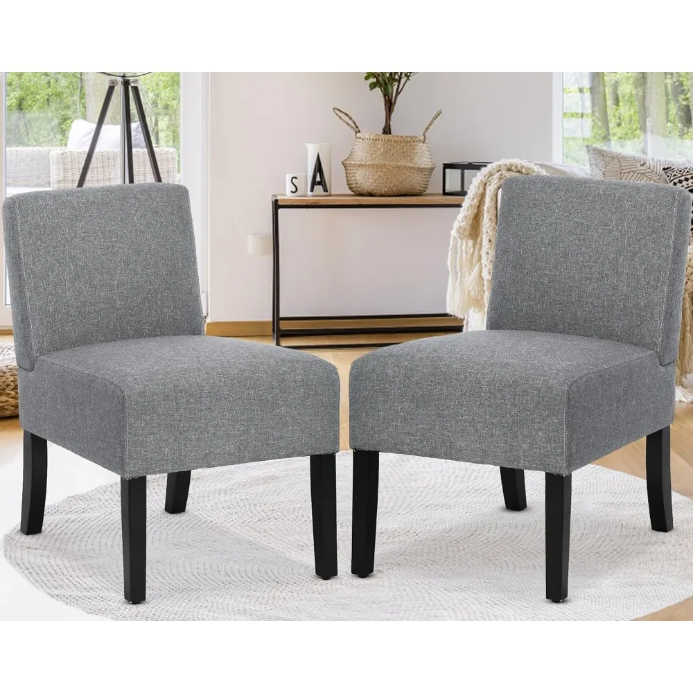 

Armless Accent Chair Set of 2, Modern Living Room Chairs with Thick Cushion & Solid Wood Legs, Fabric Comfy Bedroom Slipper Acce