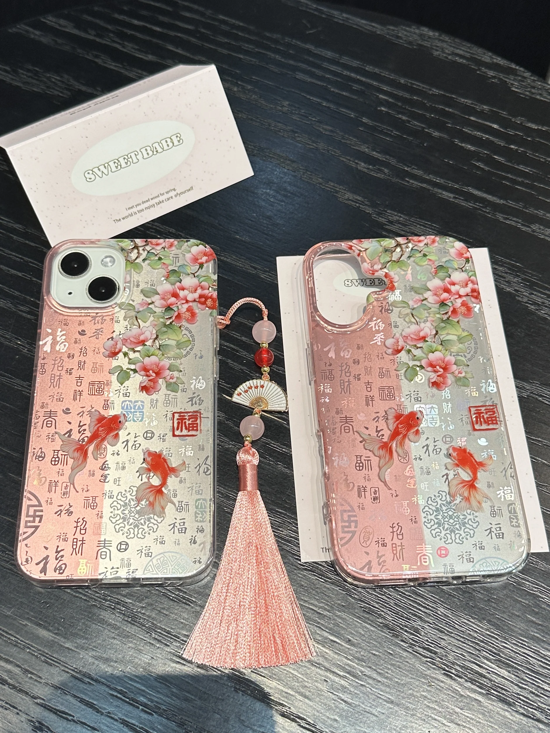 Creative INS Auspicious Chinese Goldfish with Tassel Dangle Phone Case for iPhone 16 15 14 13 Pro Max Back Phone Cover Capa