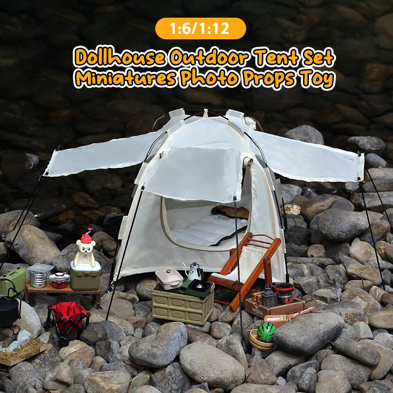 

1:6 1:12 Dollhouse Outdoor Tent Set Mini Doll Travel Camping Kit Doll House Miniature Garden Micro Scene Decor Photo Props Toy