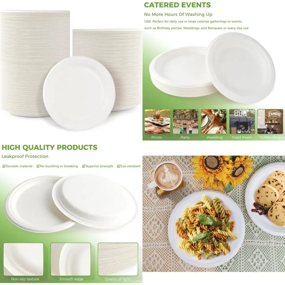 

Eco-Friendly 10 Biodegradable Sugarcane Plates, Compostable Disposable Dinnerware, 500 Count, Environmentally Friendly Tableware