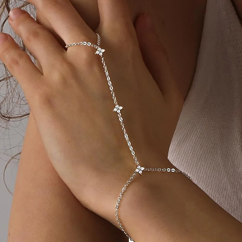 Lucky Leaf Bracelet for Women 14K Gold Silver Plated Hand Chain with Cubic Zirconia Charms Stackable Hypoallergenic Jewelry Gift