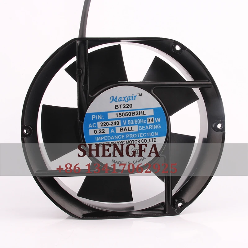 

Maxair 15050B2HL Case Cooling Fan BT220 AC220-240V 0.22A 34W 172X150X51MM 17CM 17251 Dual Ball Bearing Axial Flow