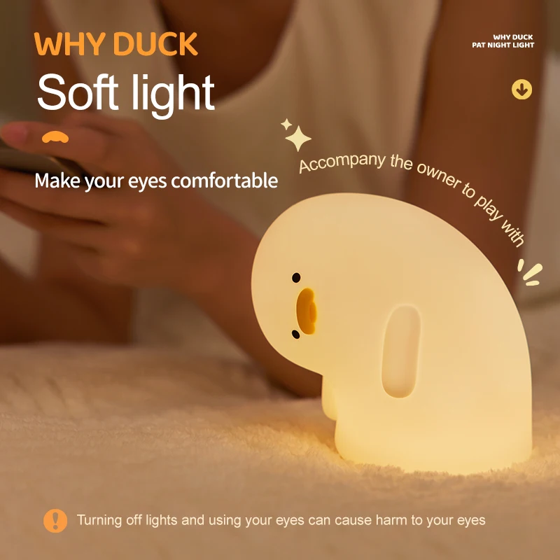 Cute Duck Table Lamp Led Nursery Nightlight Dimmable Rechargeable Bedside Mood Light for Toddler Baby Bedroom Birthday Gifts