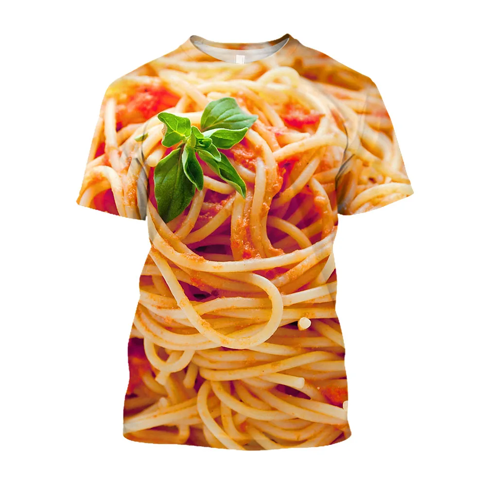 

Summer Hip Hop Personality Men'S T-Shirt 3d Pasta Pizza Print Hugh O Collar Plus Size Neutral Short Sleeved Street Harajuku Top