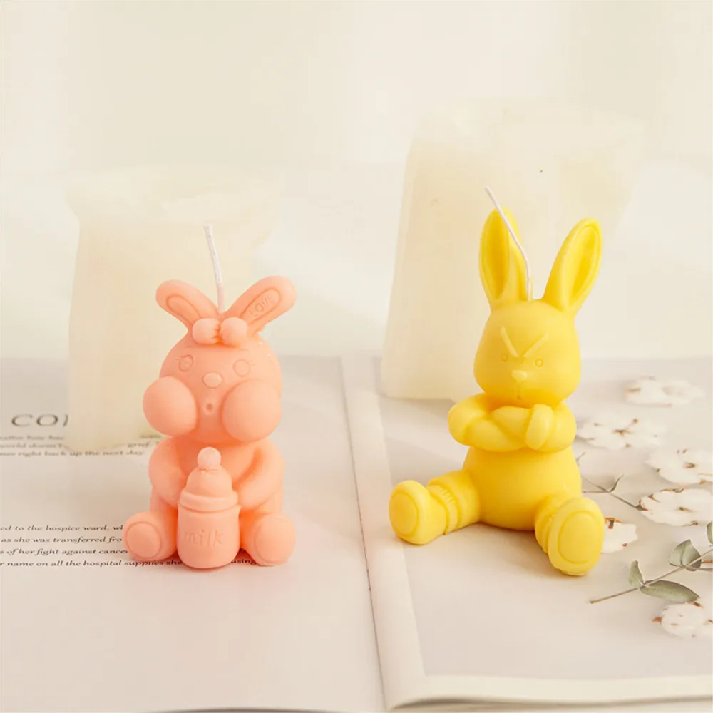 Lovely 3D Easter Sitting Rabbit Candle Soap Slicone Mold DIY Cute Bunny Craft Ornament Wax Mould Home Table Decor Gifts Dropship