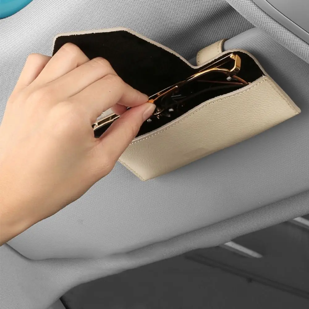 PU Leather Auto Eyeglasses Storage Case Sunglasses Clip Hidden Magnetic Closure Car Glasses Case Glasses Bag Wear-Resistant #4