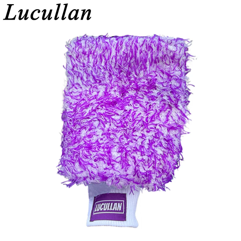 Lucullan Logo Premium Lila Mikrofaser-Handschuh Super Absorbency Foam Stitch Innenfutter Autowaschhandschuh