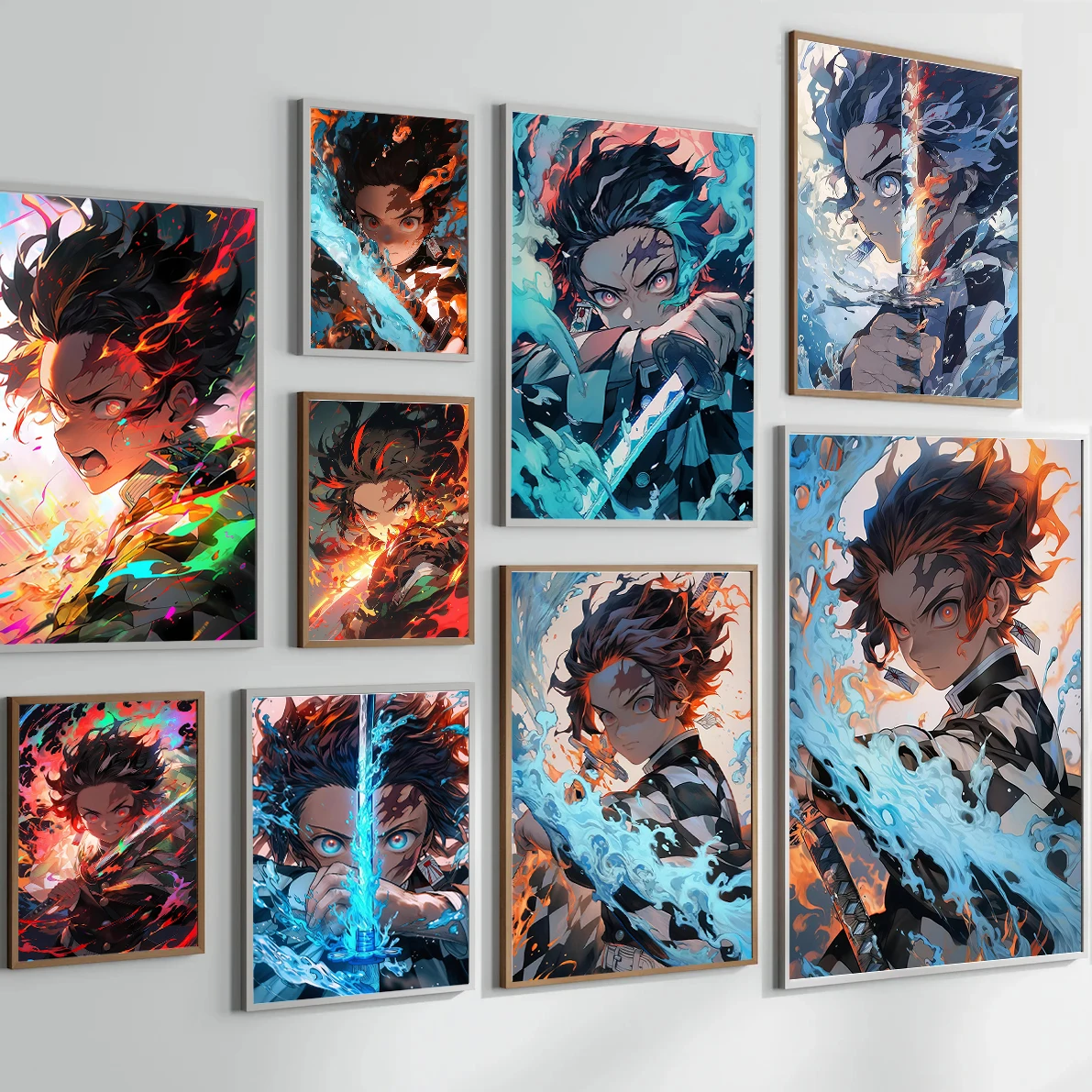 

D-Demon Slayer Self-adhesive Poster Tanjiro Anime Wallpaper Figures HD Nezuko Decor Home Decoration Painting Cartoons Kid Gift