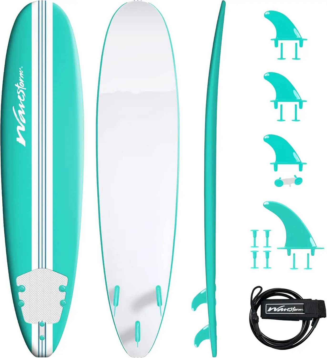 

8ft Surfboard | for Beginners and All Levels | Includes Accessories | Leash and Multiple Fin Options, Turquoise pinline